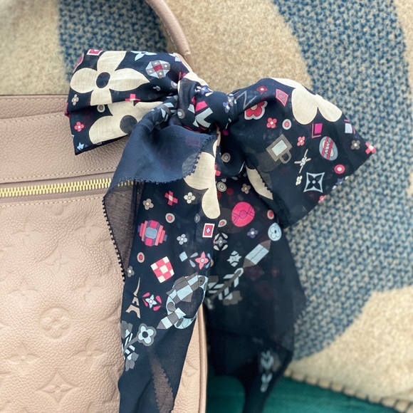 Louis Vuitton Accessories - Louis Vuitton Silk Scarf Navy Monogram Floral Print Bandana Style Authentic